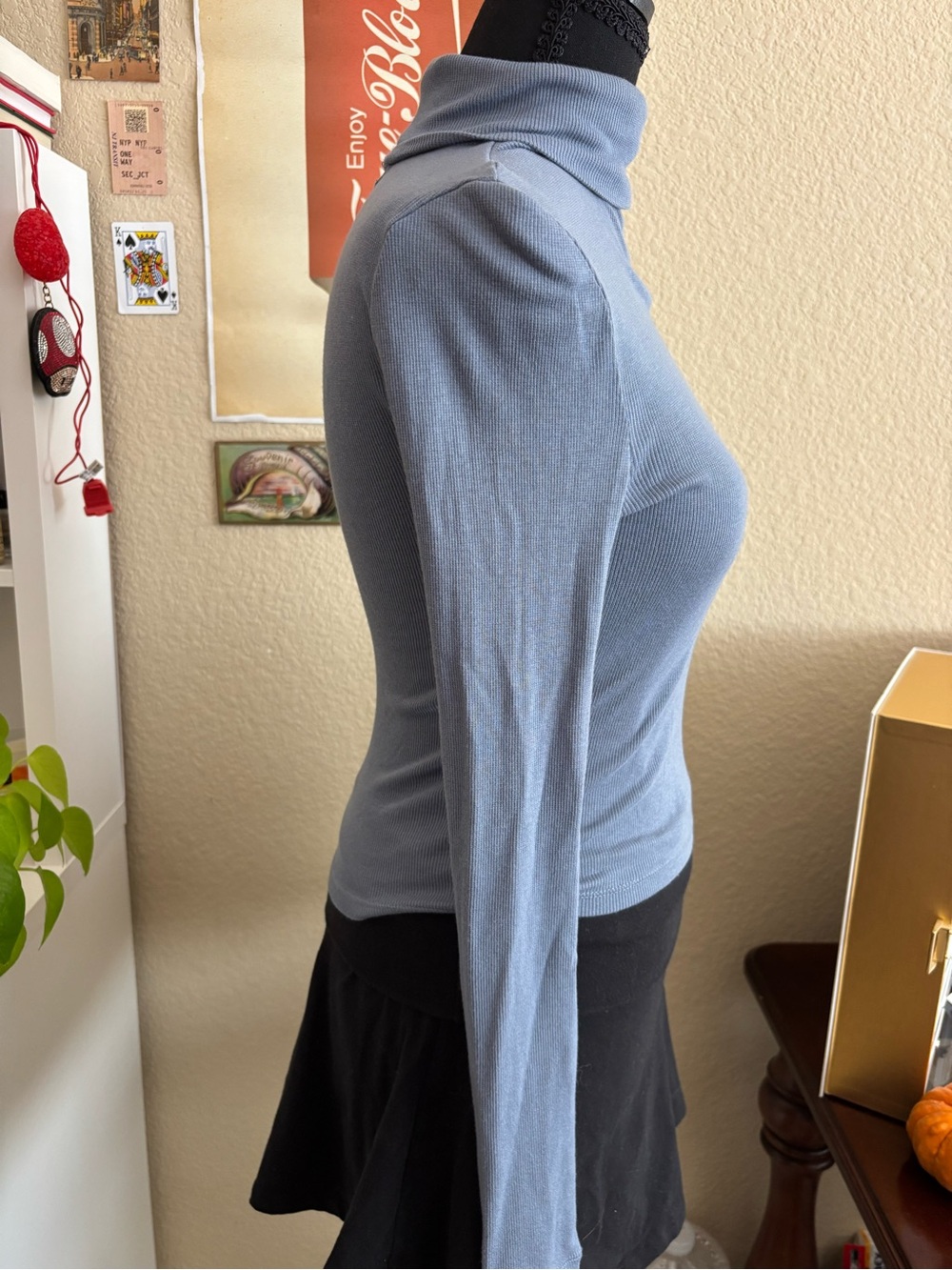 NWOT Madewell Soft Ribbed Turtleneck in Dusty Blue Cotton/modal blend - Picture 2 of 5